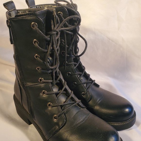 Women's  Black Military Mid Calf Combat boots - Picture 1 of 9